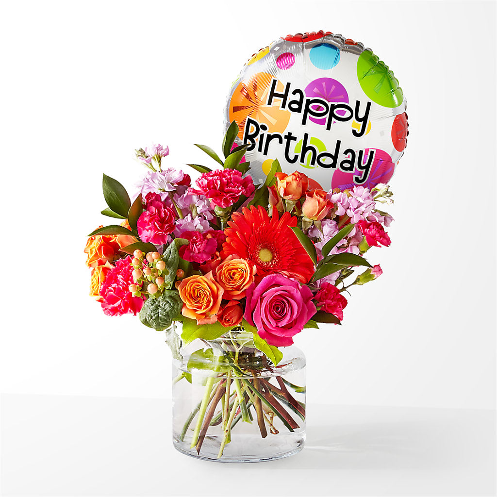 Fiesta Bouquet with Birthday Balloon – A Heavenly Florist, Newport News VA