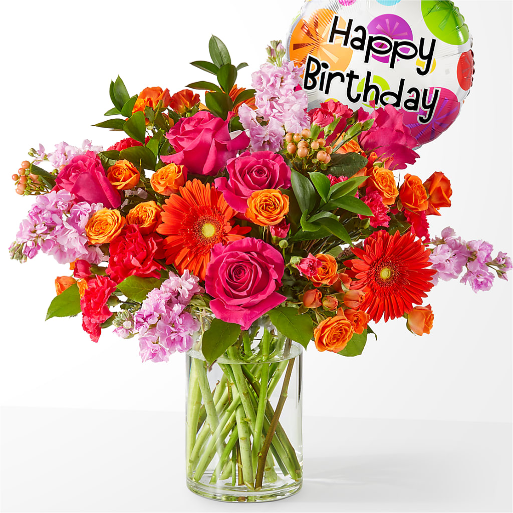 Fiesta Bouquet with Birthday Balloon – A Heavenly Florist, Newport News VA