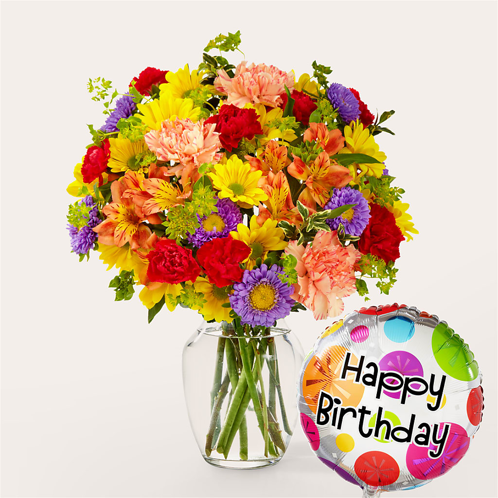 Kaleidoscope Bouquet with Birthday Balloon – A Heavenly Florist, Newport News VA
