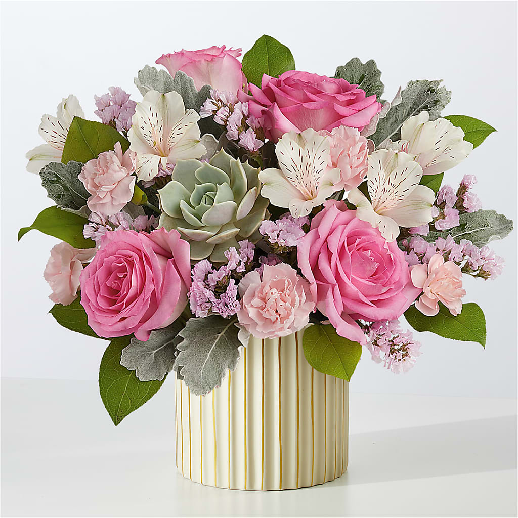 Dusty Rose Bouquet with Ivory Vase – A Heavenly Florist, Newport News VA