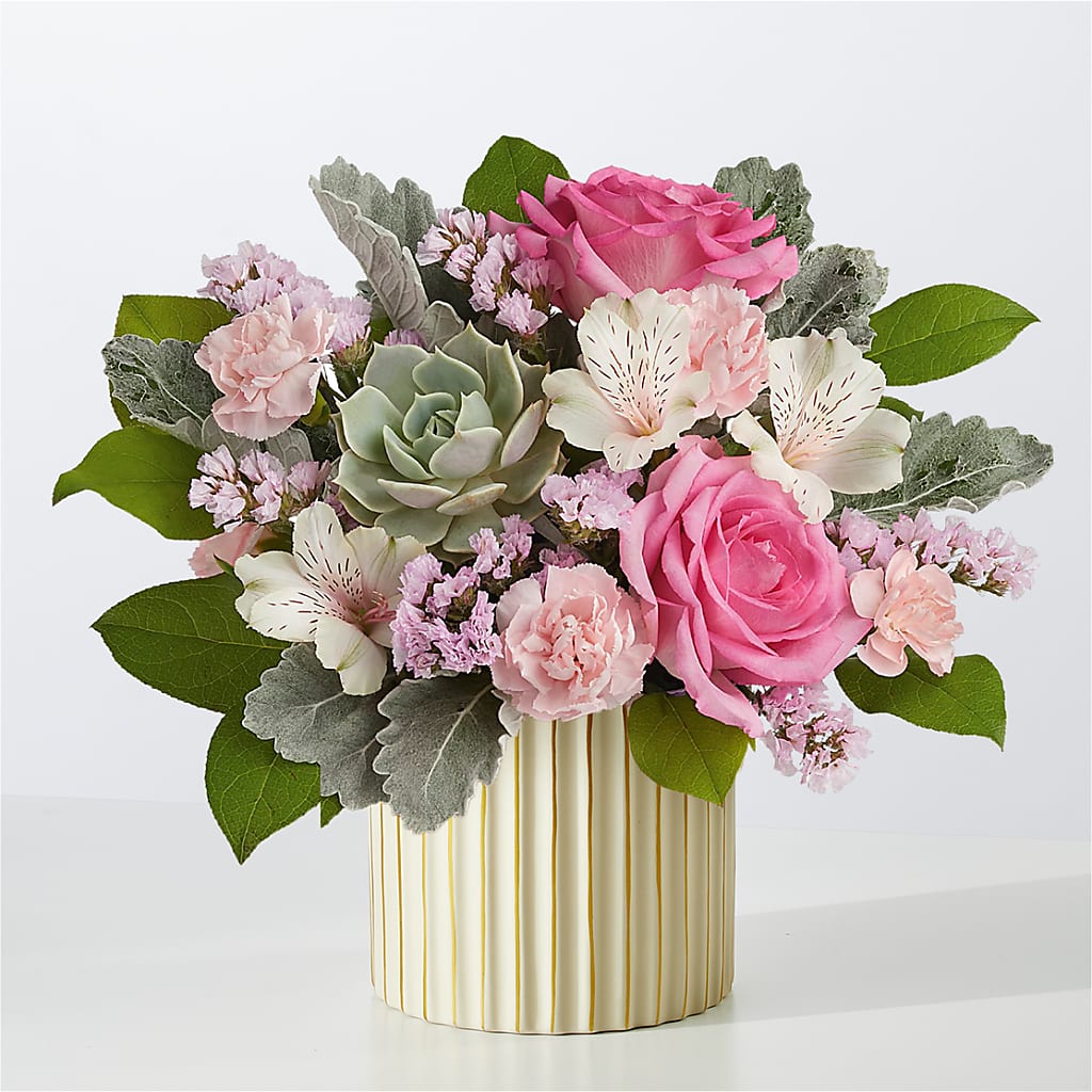 Dusty Rose Bouquet with Ivory Vase – A Heavenly Florist, Newport News VA
