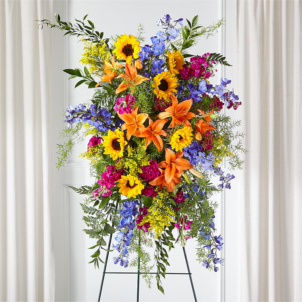 Sunlit Memories Standing Spray (Standard) – A Heavenly Florist, Newport News VA