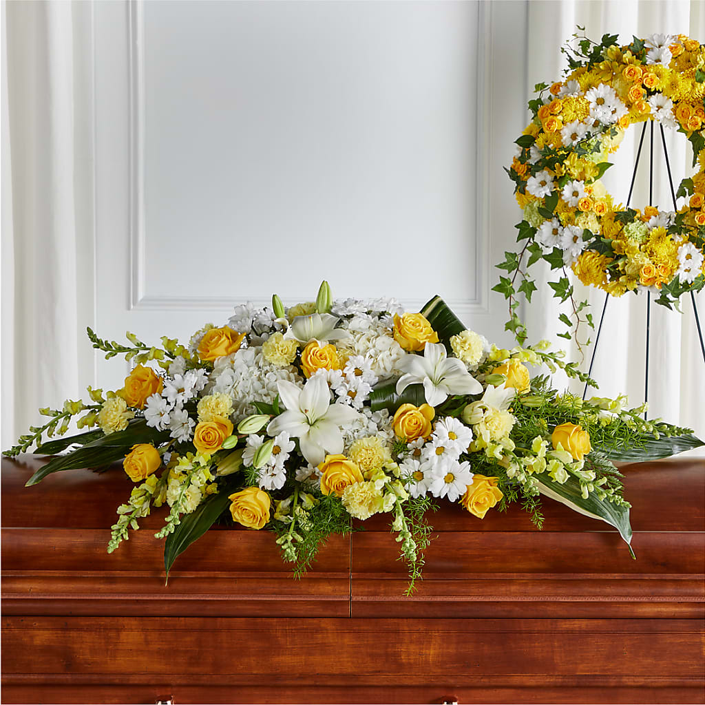 Golden Harmony Casket Spray – A Heavenly Florist, Newport News VA