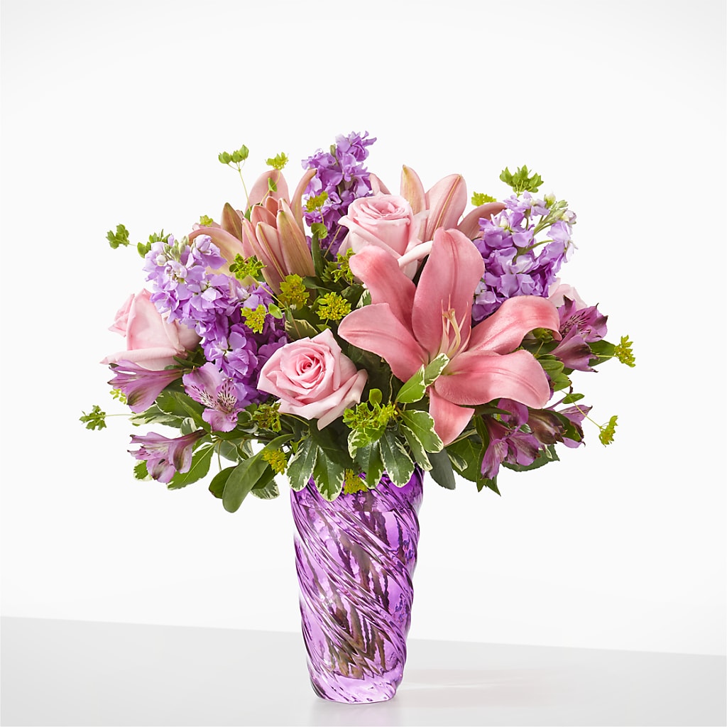 Precious Petals Bouquet with Luxe Swirl Vase – A Heavenly Florist, Newport News VA