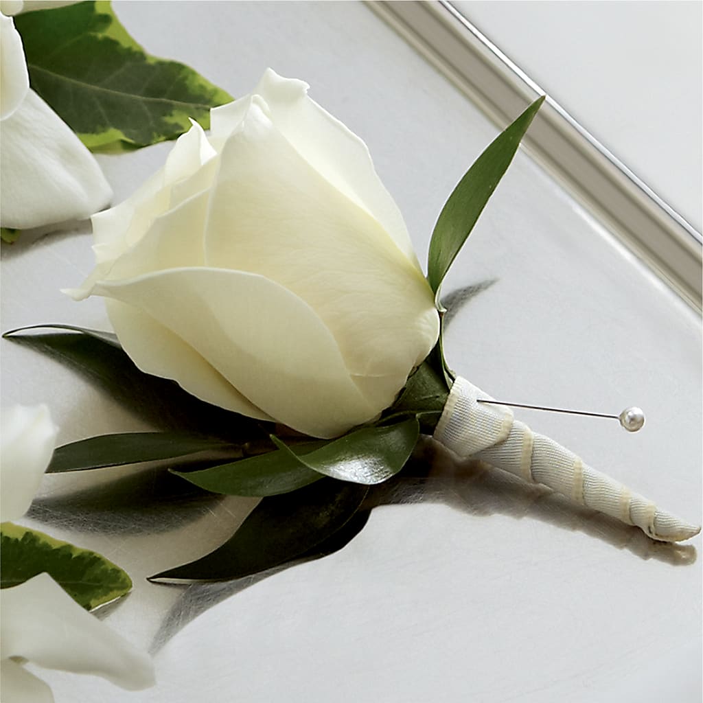 White Rose Boutonniere – A Heavenly Florist, Newport News VA