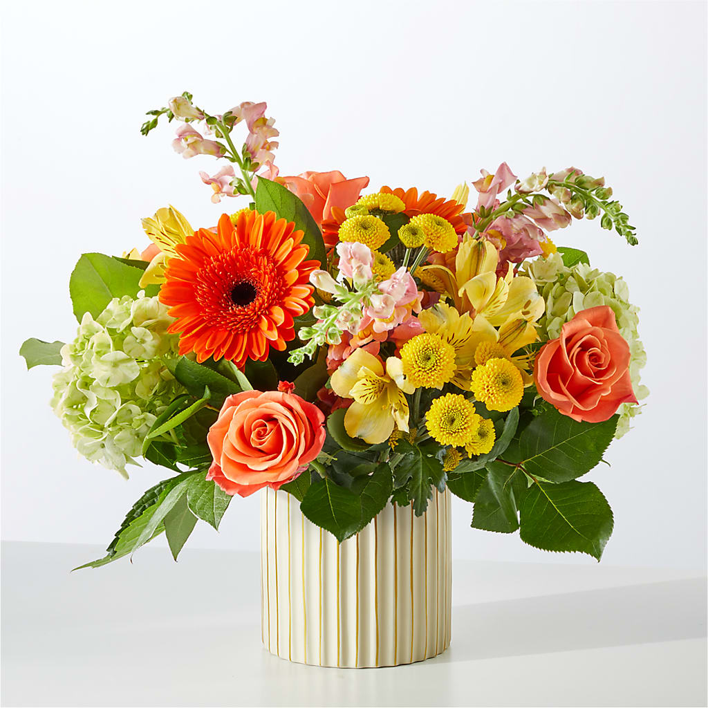 Autumn Sunshine Bouquet with Ivory Vase –  A Heavenly Florist, Newport News VA