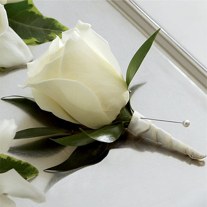 White Rose Boutonniere –  A Heavenly Florist, Newport News VA